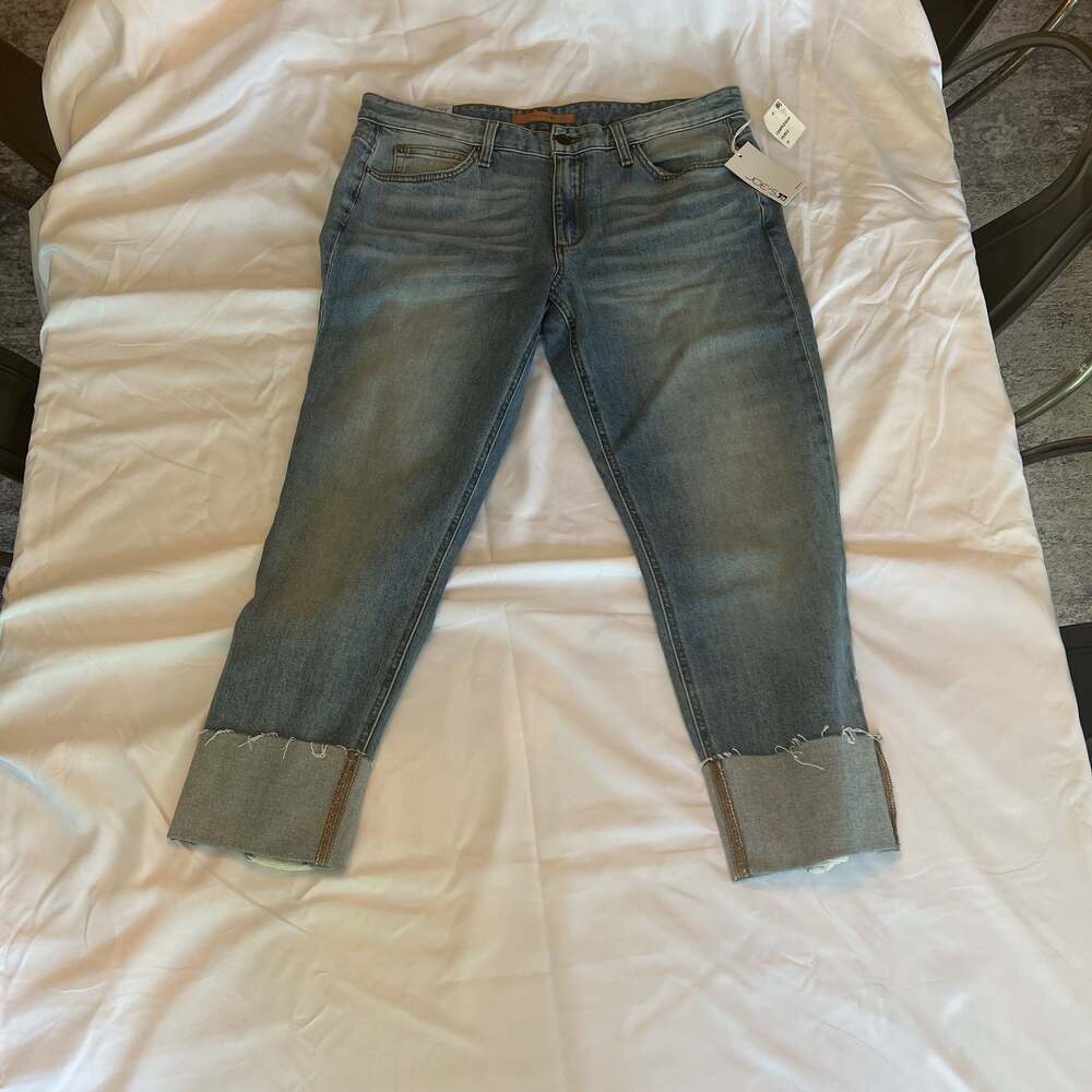 Joes Jeans Women 26 Blue The Smith Mid Rise Straight Crop Cuffed Logo Denim *